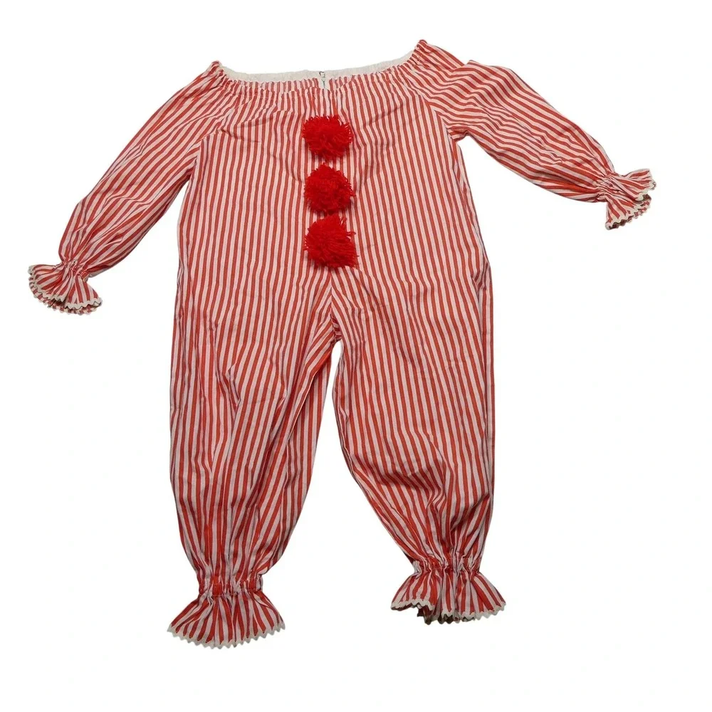 VINTAGE Clown Costume Jumpsuit One Size Red White Stripe Talon Zipper 50s 60s